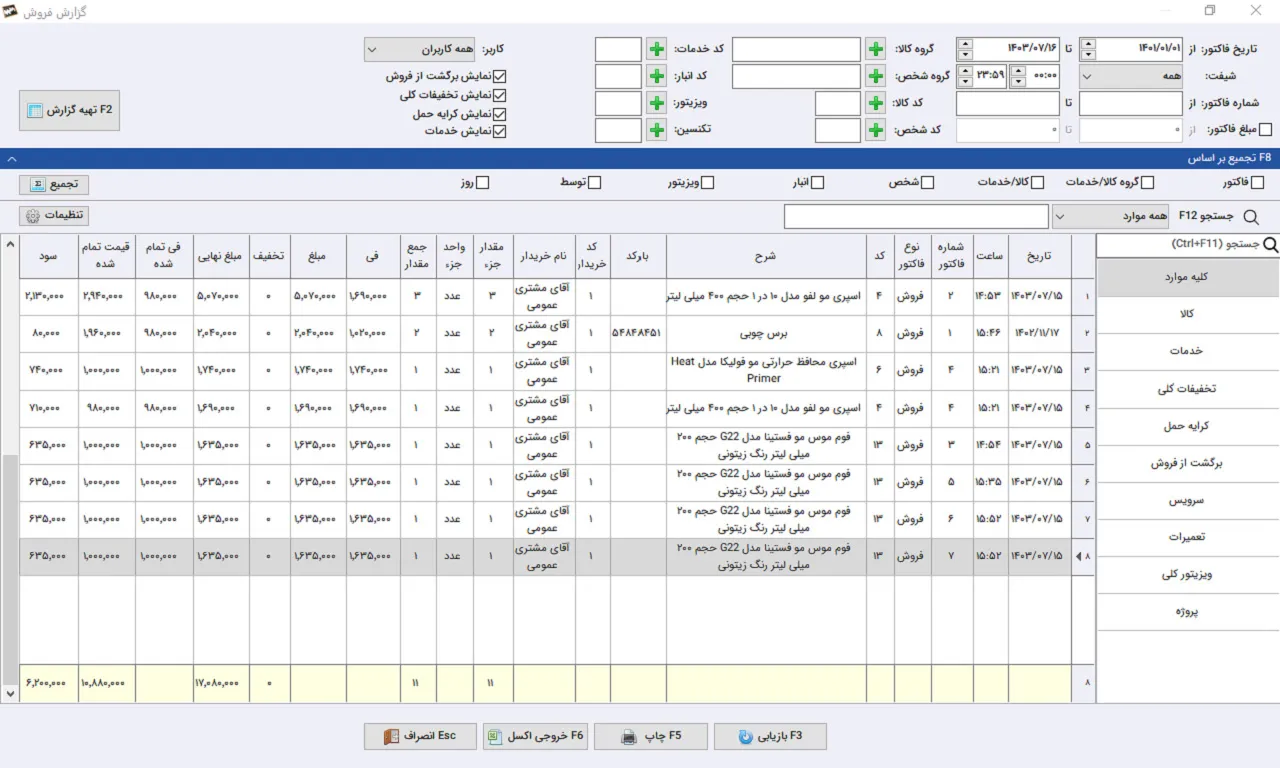 گزارش فروش نرم افزار حسابداری سیبا