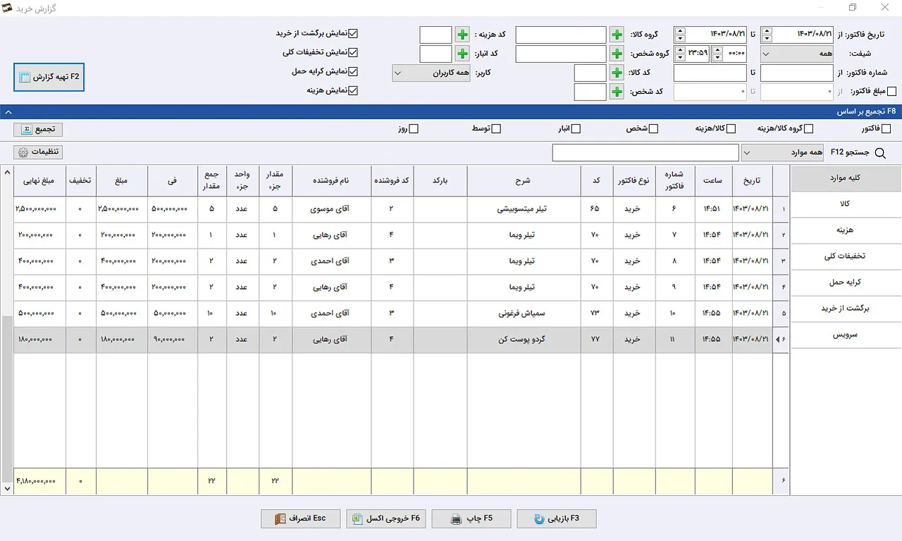 گزارش خرید نرم افزار حسابداری سیبا