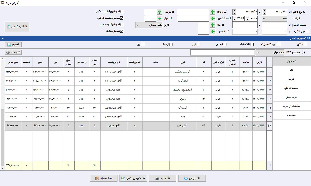 گزارش خرید نرم افزار حسابداری سیبا