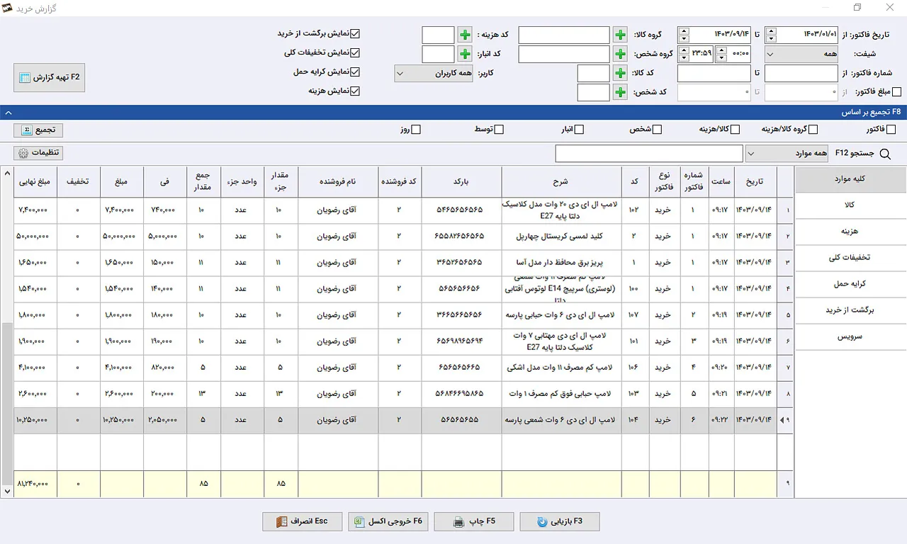 گزارش خرید نرم افزار حسابداری سیبا